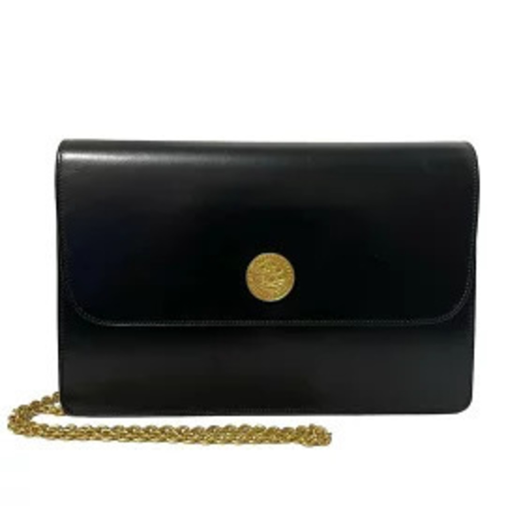 Celine Shoulder Bag Chain Black x Gold Leather